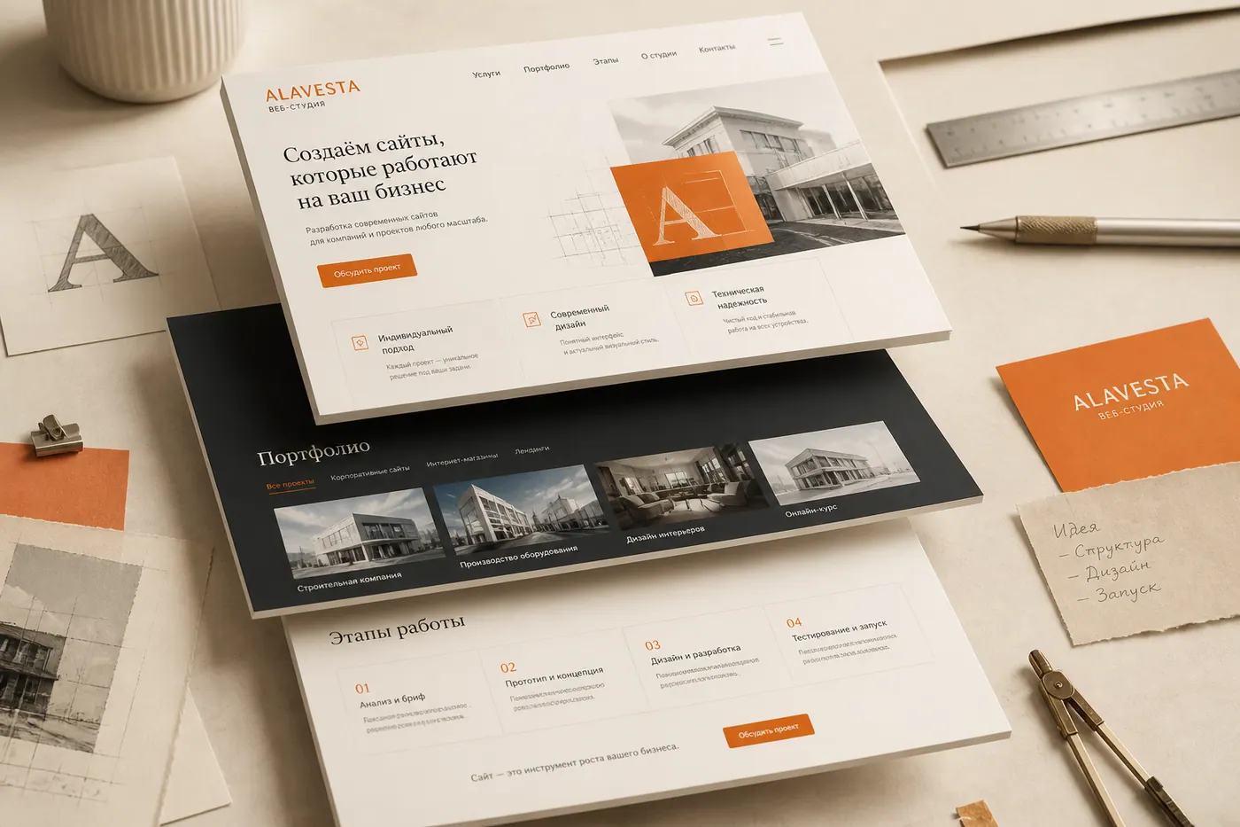 Пример концепции лендинга на столе